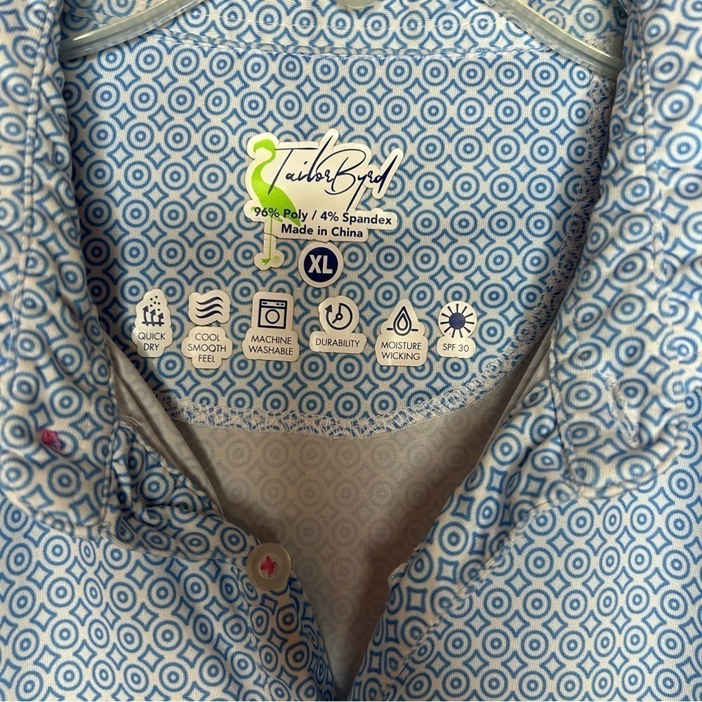 TailorByrd Performance Golf Polo XL Blue Geometric Quick Dry SPF - Picture 5 of 11